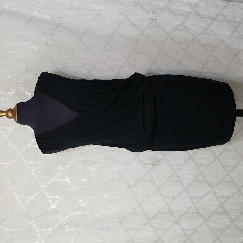 Womens Faux Wrap Dress Size Medium Black Stretch Jersey Ann Taylor